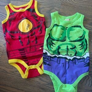 Marvel Red and Green Baby Bodysuits